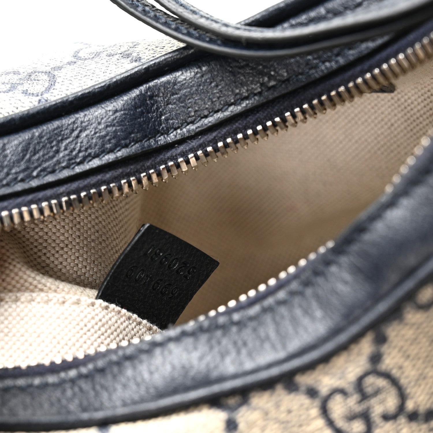 GG Supreme Monogram Textured Calfskin Web Small Attache Shoulder Bag Beige Blue
