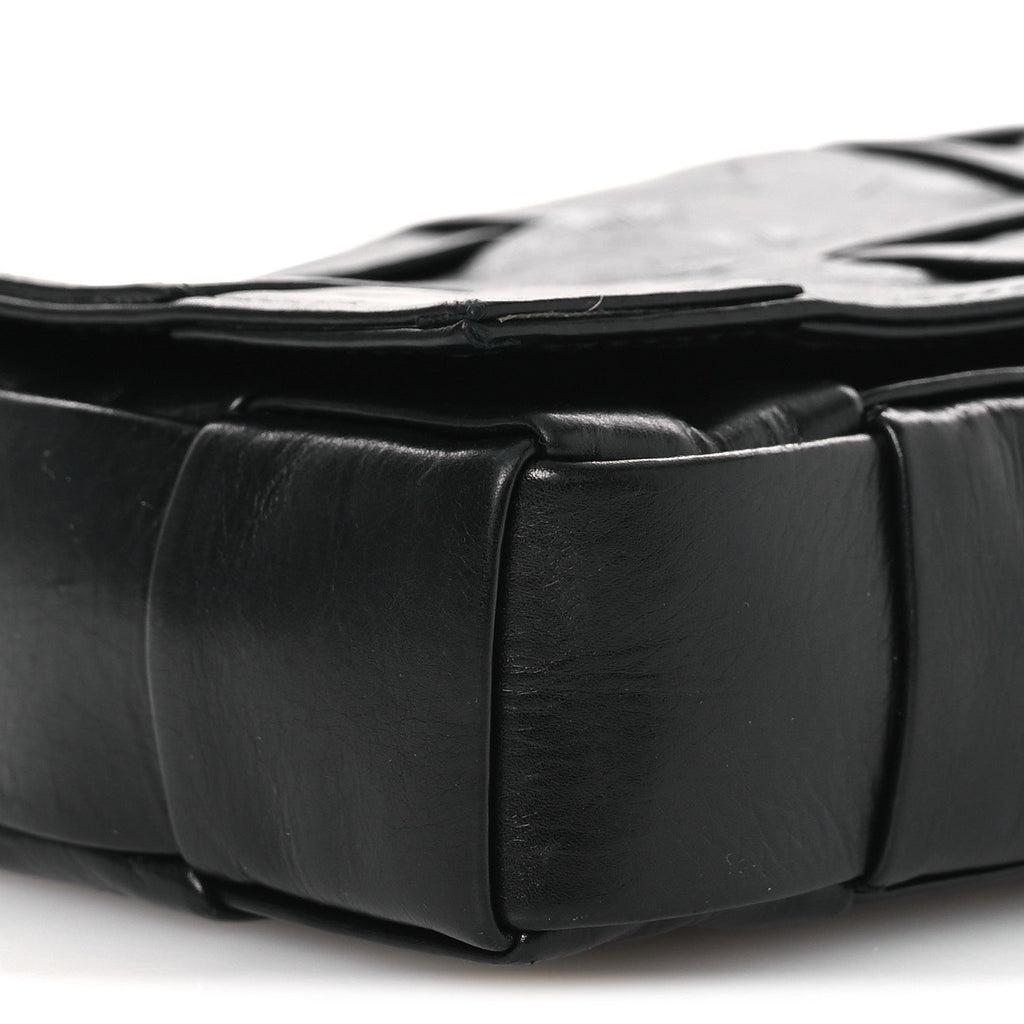 Paper Calfskin Maxi Intrecciato Small Cassette Crossbody Bag Black