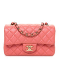 Iridescent Lambskin Quilted Mini Rectangular Flap Pink