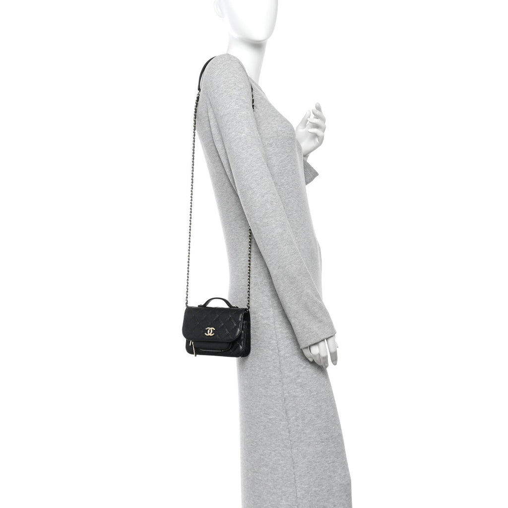 Caviar Quilted Business Affinity Clutch With Chain Black