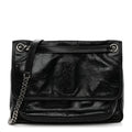Crinkled Calfskin Monogram Medium Niki Chain Satchel Black