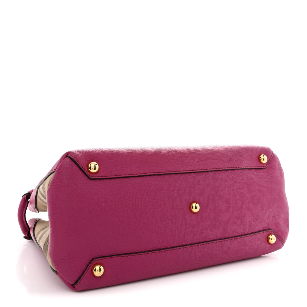 Grainy Calfskin House Check Medium Banner Tote Brilliant Fuchsia