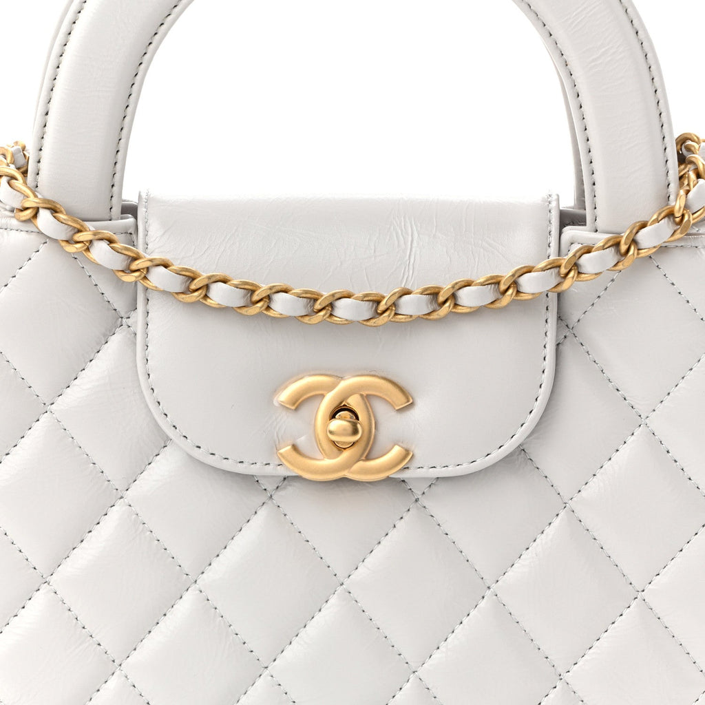 Shiny Aged Calfskin Quilted Nano Kelly Shopper Light Grey