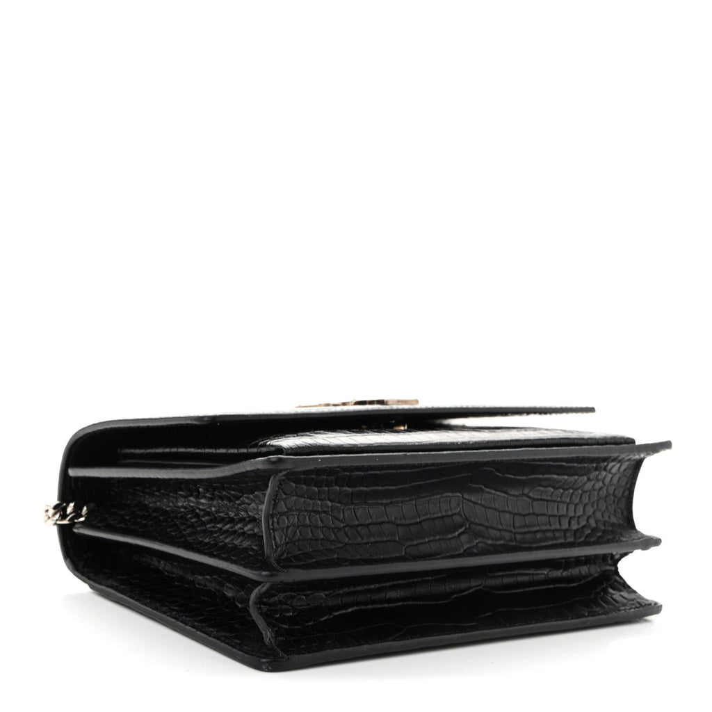 Calfskin Crocodile Embossed Medium Monogram Sunset Black