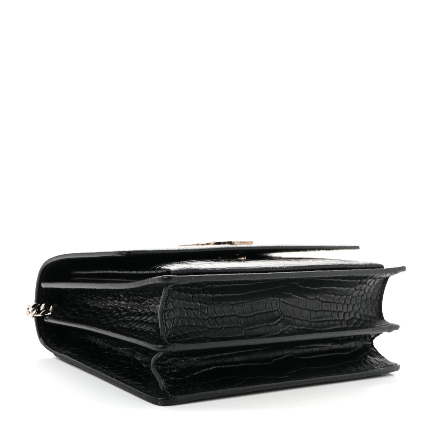 Calfskin Crocodile Embossed Medium Monogram Sunset Black