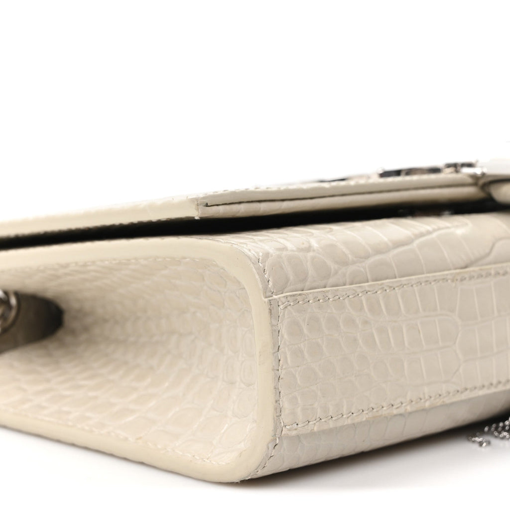 Calfskin Crocodile Embossed Small Classic Monogram Kate Tassel Satchel Blanc Vintage
