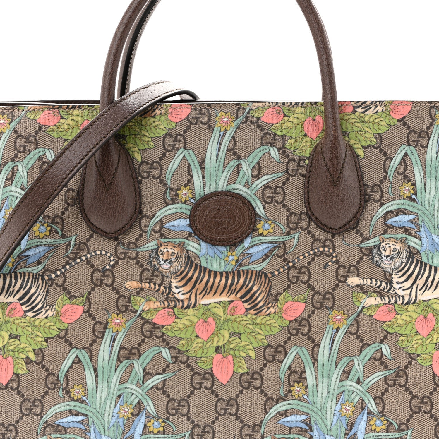 GG Supreme Monogram Tiger Savanah Textured Dollar Calfskin Small Retro Interlocking G Tote Bag Beige Ebony Multicolor New Acero