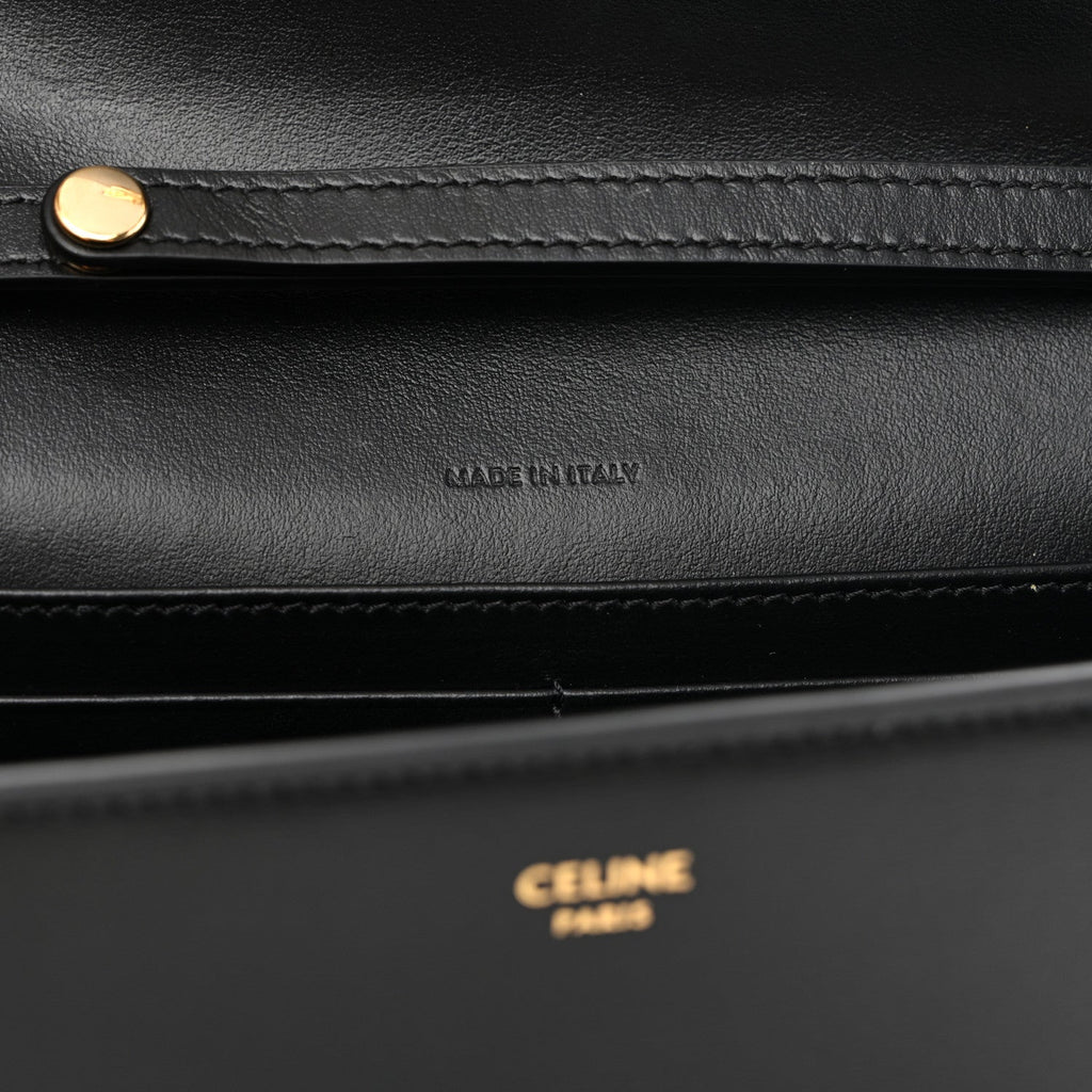 Shiny Calfskin Triomphe Margo Wallet on Chain Black