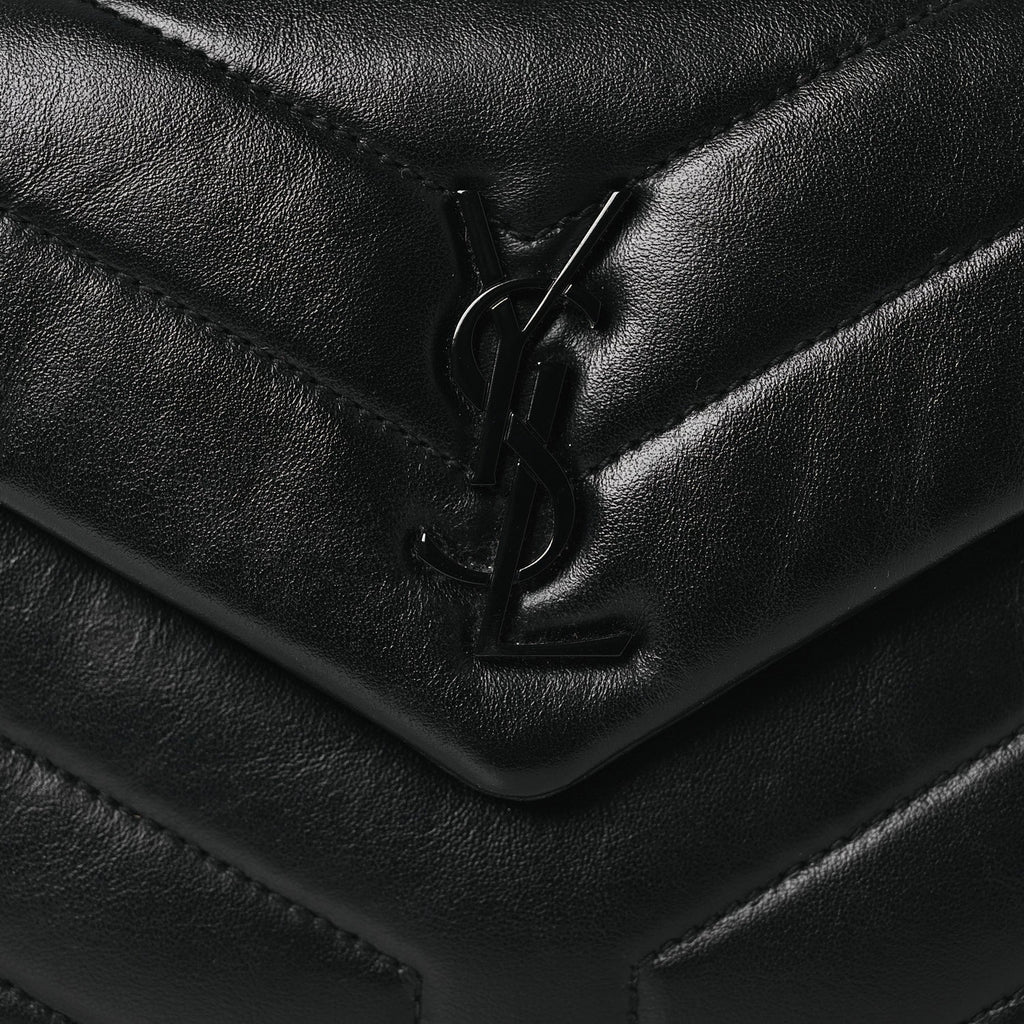 Calfskin Y Quilted Monogram Monochrome Toy Loulou Crossbody Bag Black