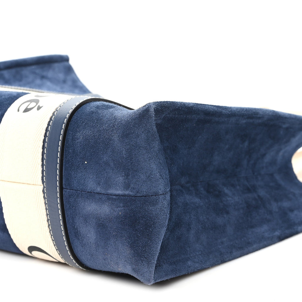 Suede Calfskin Medium Woody Ribbon Tote Navy