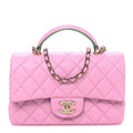 Lambskin Quilted Mini Top Handle Rectangular Flap Pink Green