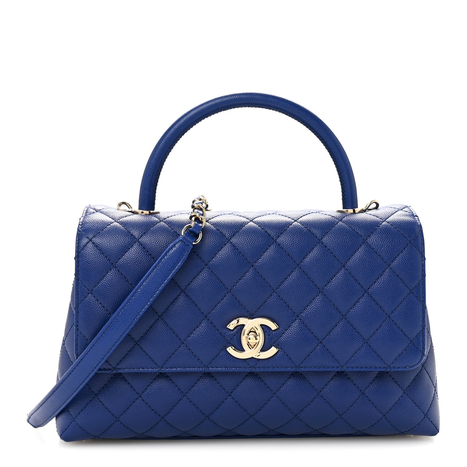 Caviar Quilted Small Coco Handle Flap Blue