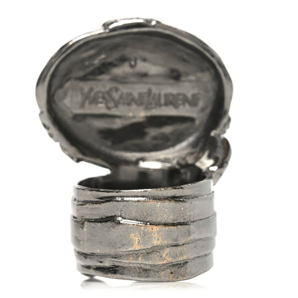 Glass Cabochon Arty Ovale Ring 8 Gunmetal Malachite