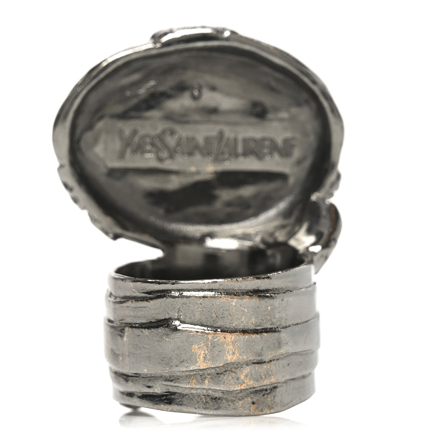 Glass Cabochon Arty Ovale Ring 8 Gunmetal Malachite