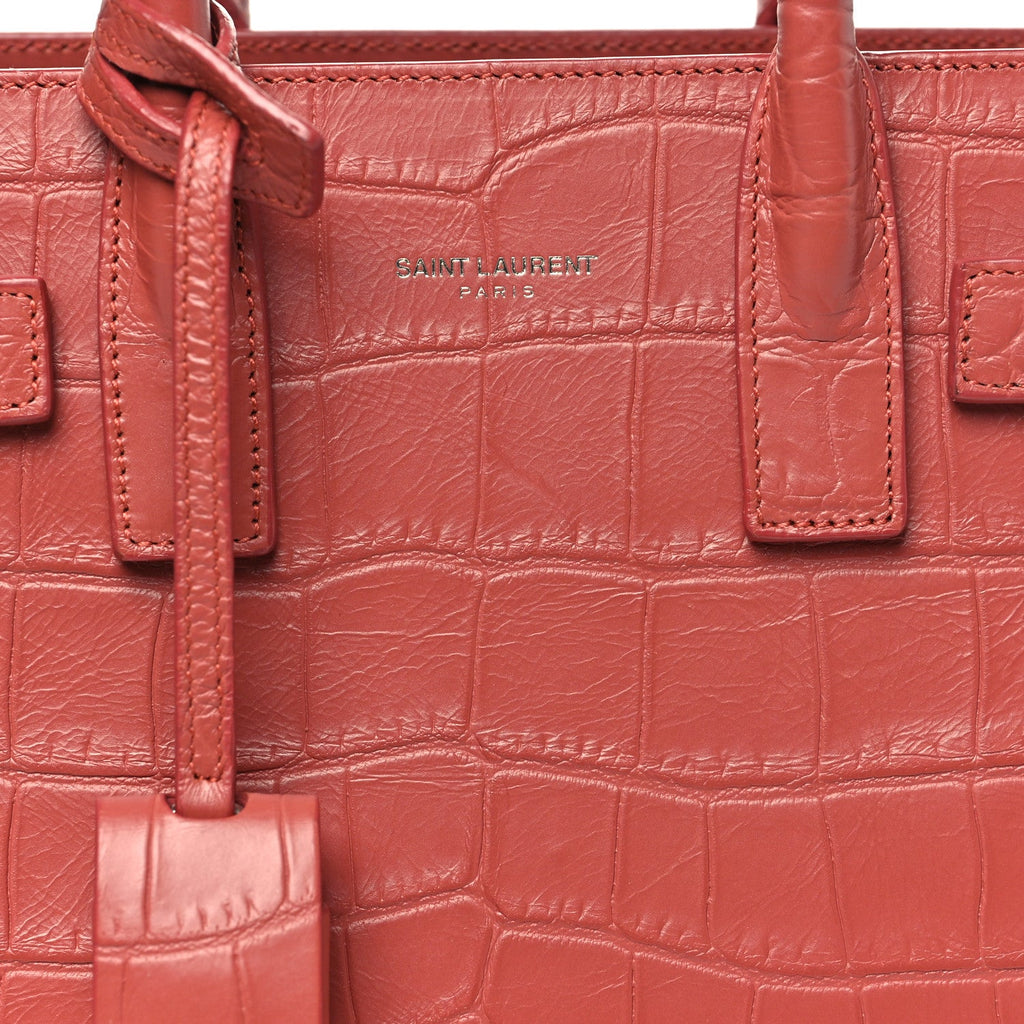Calfskin Crocodile Embossed Nano Sac De Jour Rose Fonce