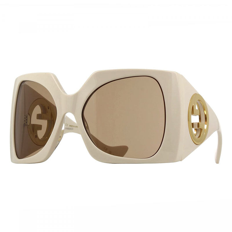 Gucci Sunglasses Square Full Rim, Ivory Frame and Light Brown Lens GG1255S002