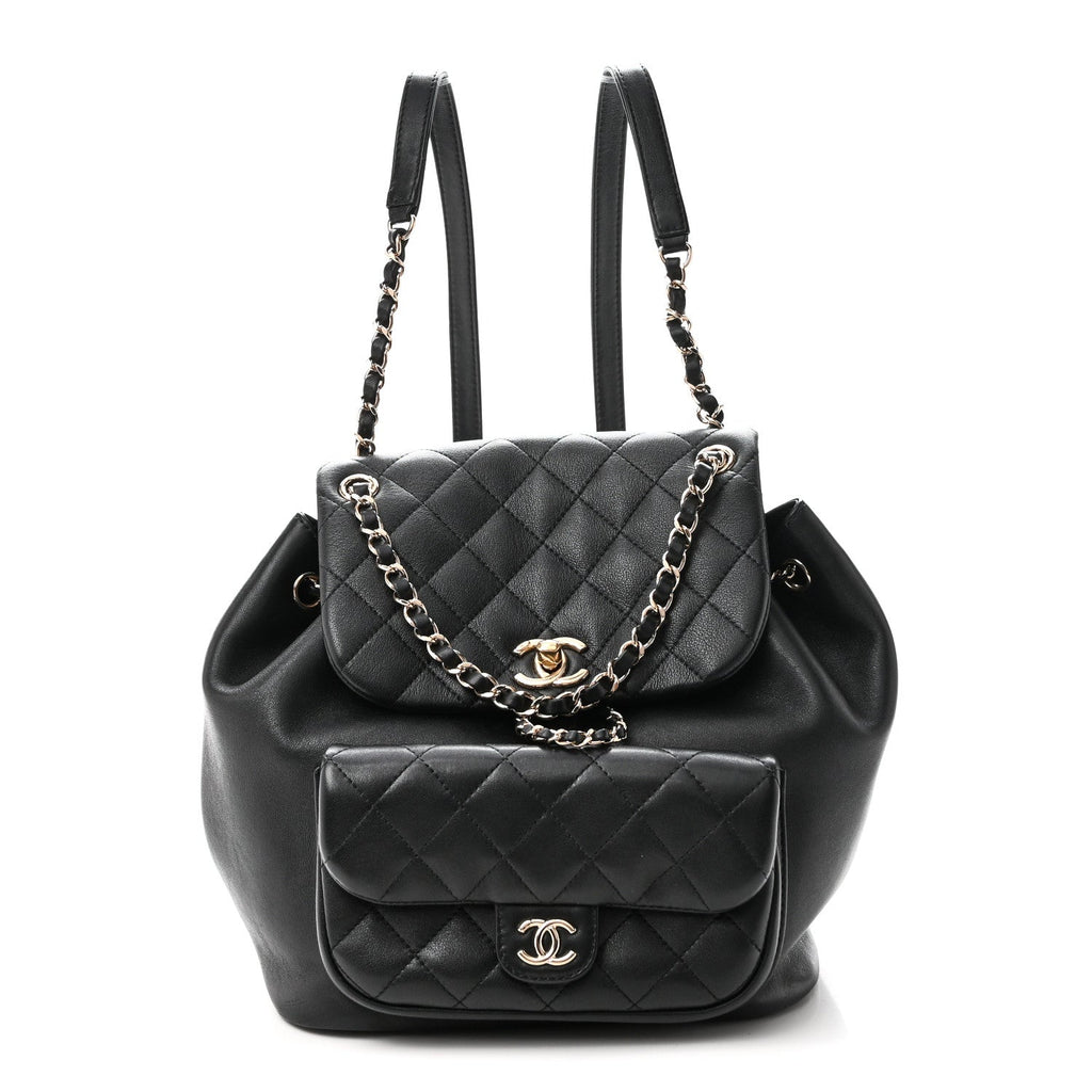 Lambskin Quilted Large Duma Drawstring Backpack Black
