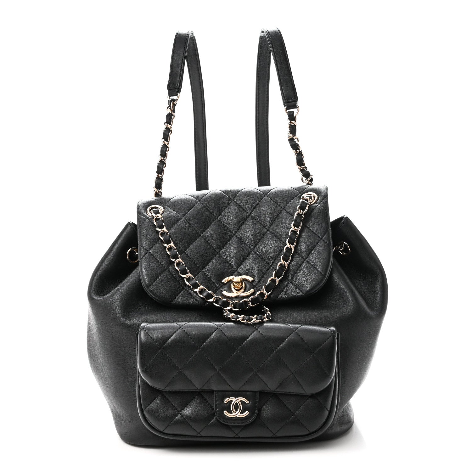 Lambskin Quilted Large Duma Drawstring Backpack Black
