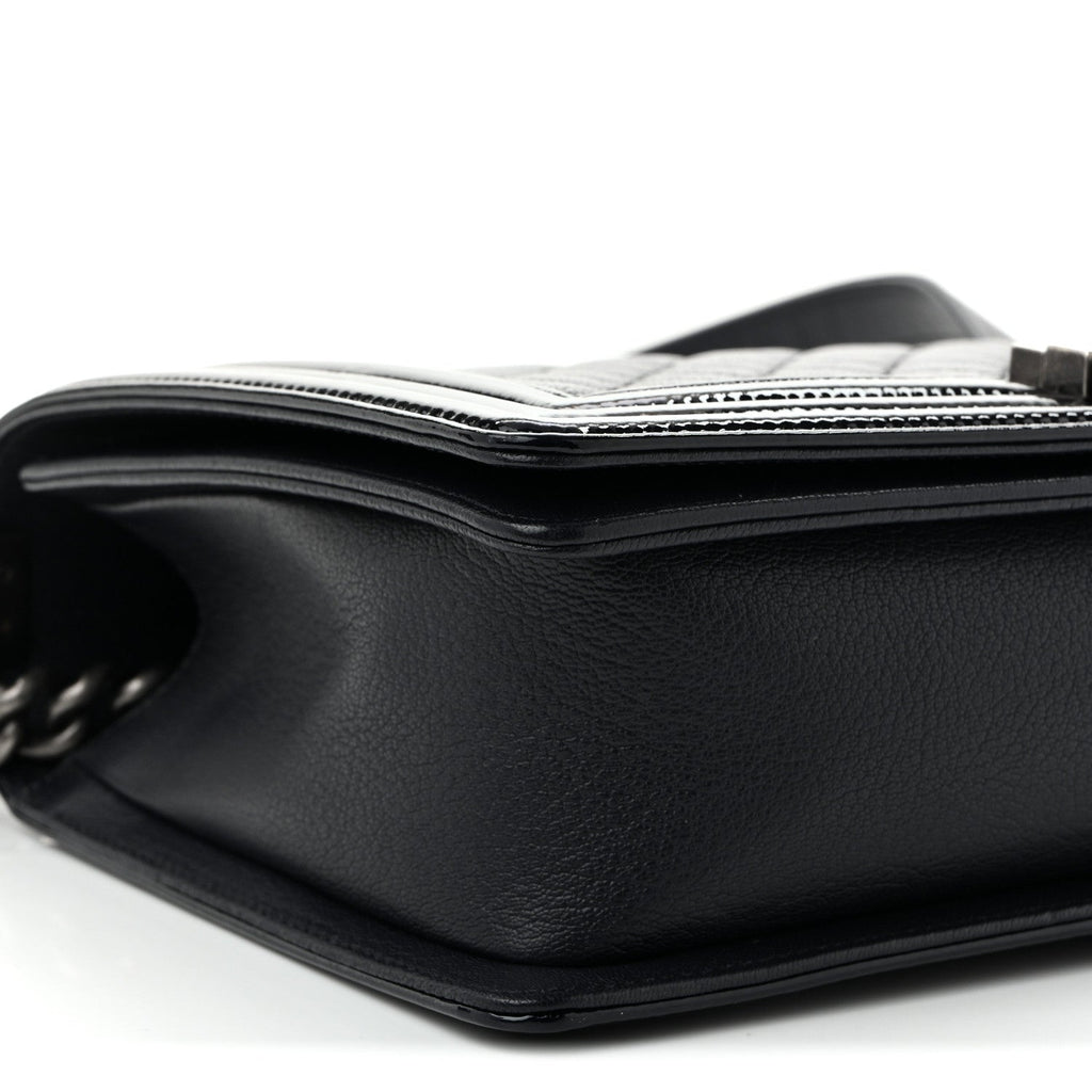 Goatskin Quilted Patent New Medium Duo Boy Flap Black