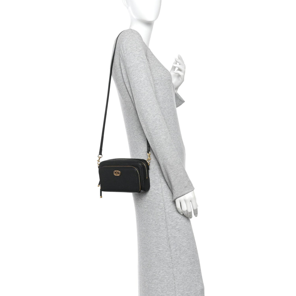 Grained Calfskin Caro Double Pouch Black