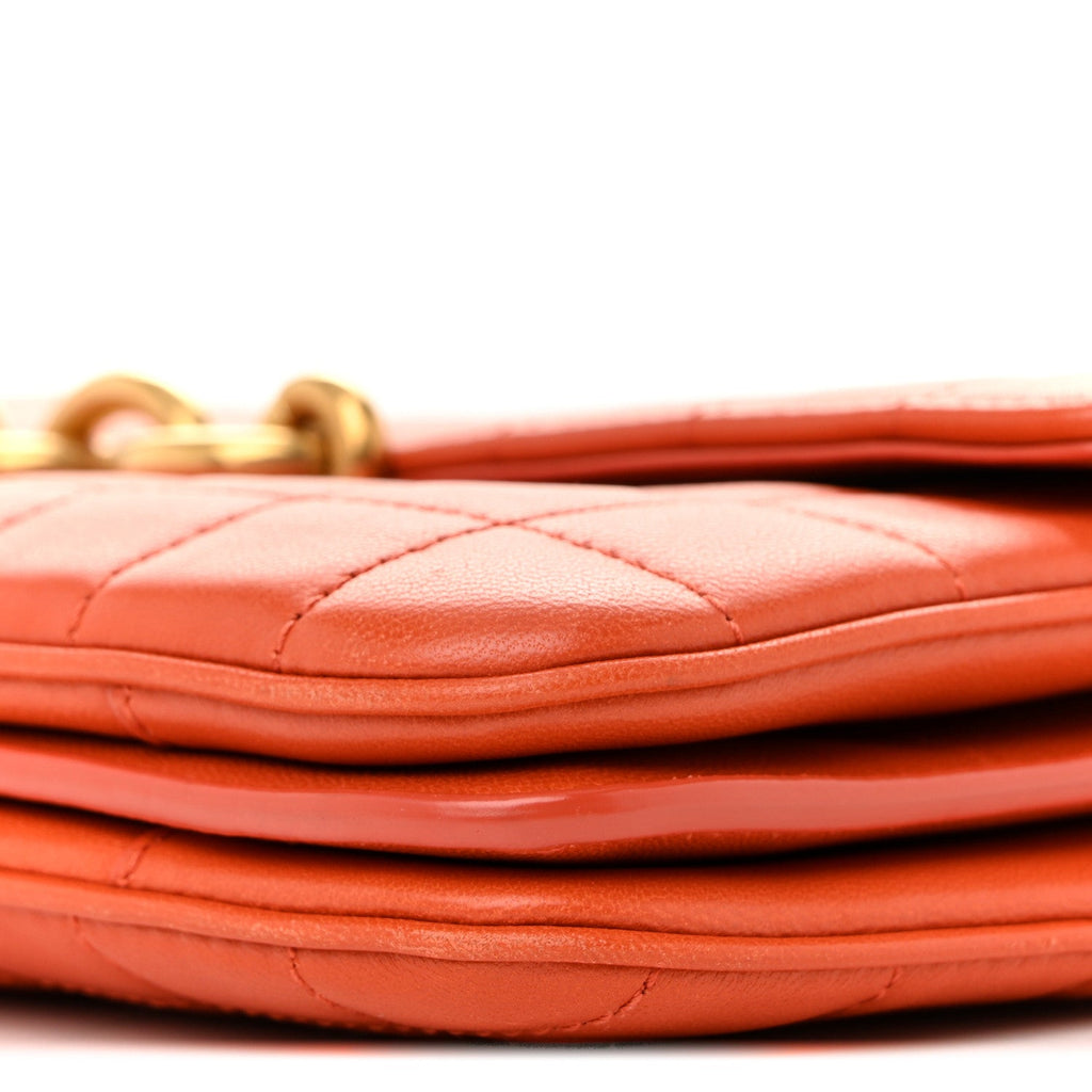 Lambskin Carre Quilted Le Maillon Satchel Orange