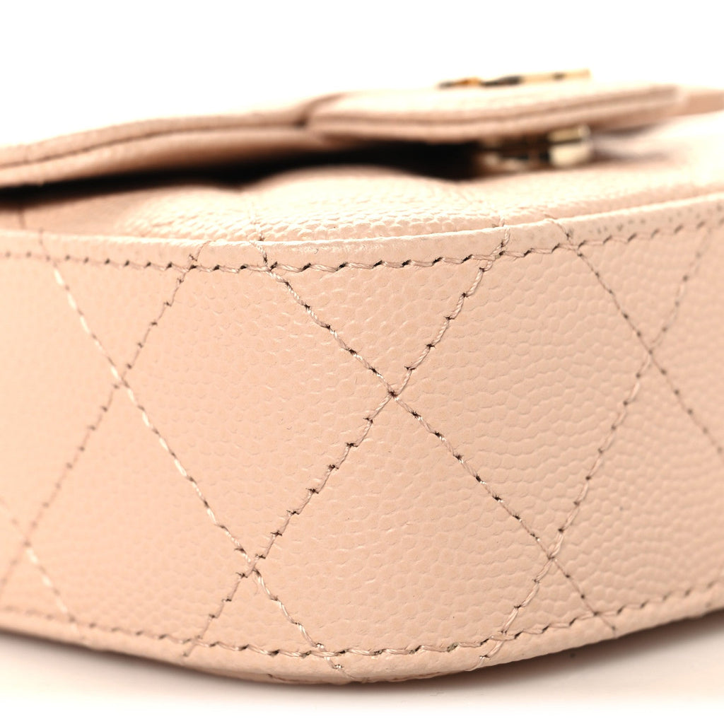 Caviar Quilted Mini Clutch With Chain Light Beige