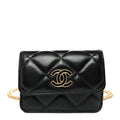 Lambskin Enamel Quilted Pending CC Flap Belt Bag Black