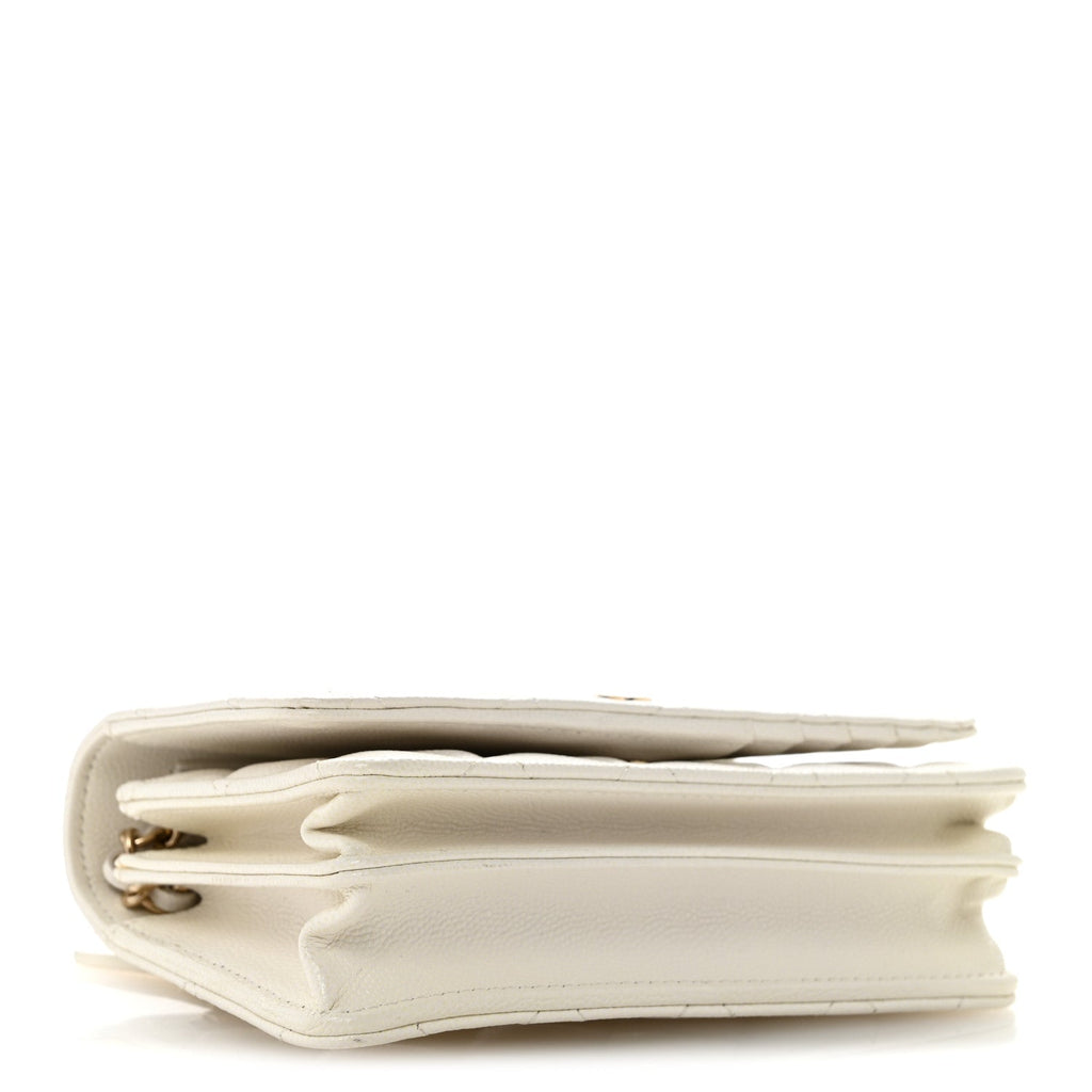 Caviar Quilted Mini Wallet On Chain WOC White