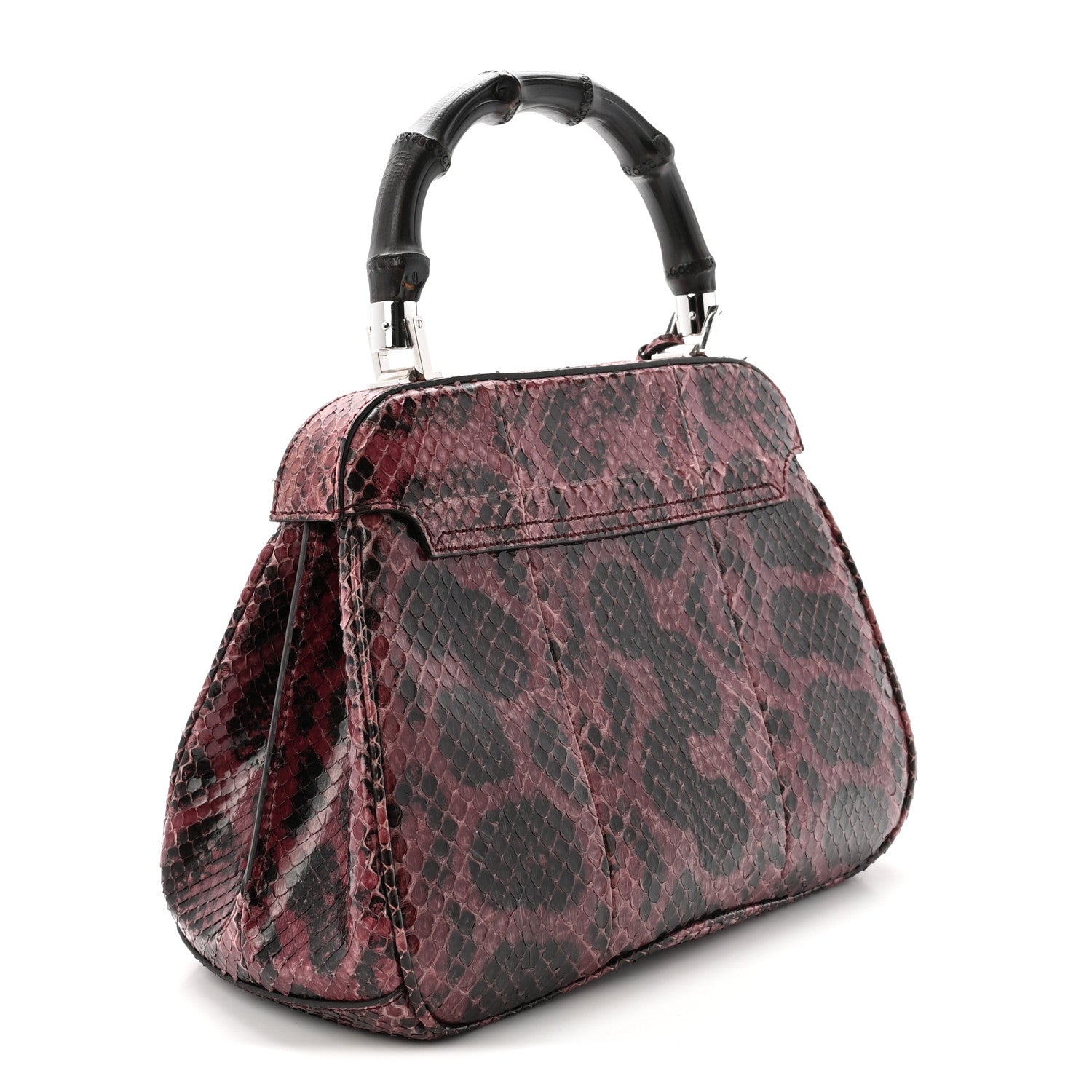 Snakeskin Bamboo Medium Lady Lock Top Handle Bag Purple