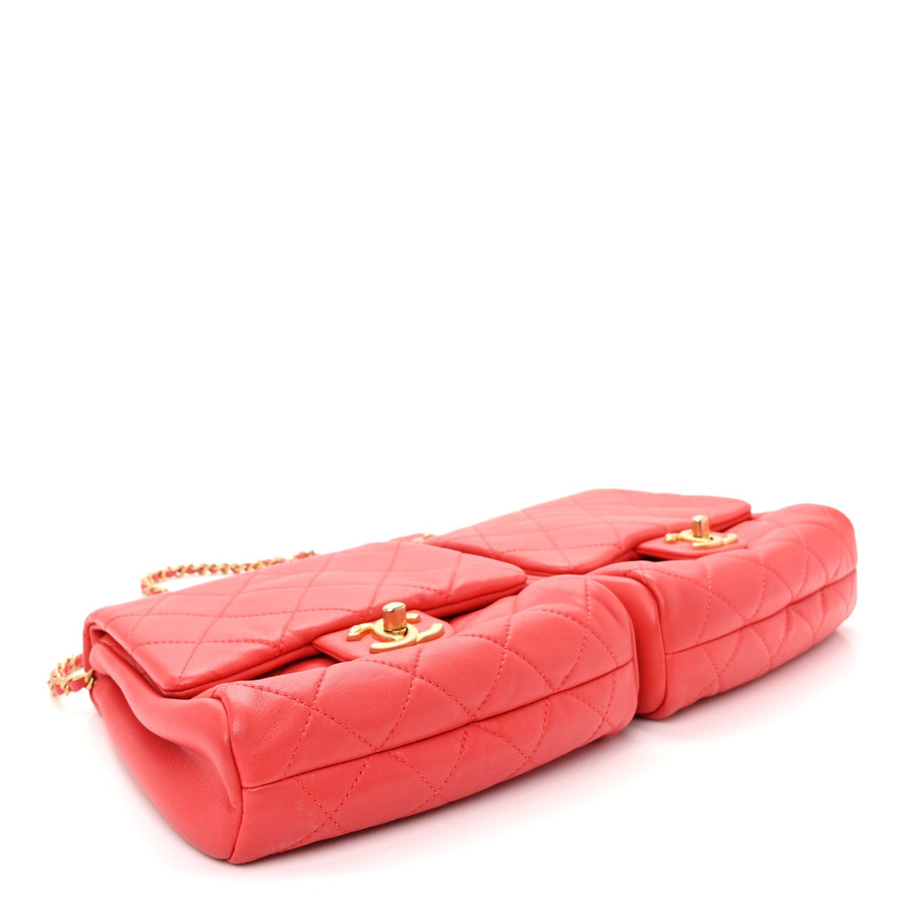 Lambskin Quilted Side-Packs Red