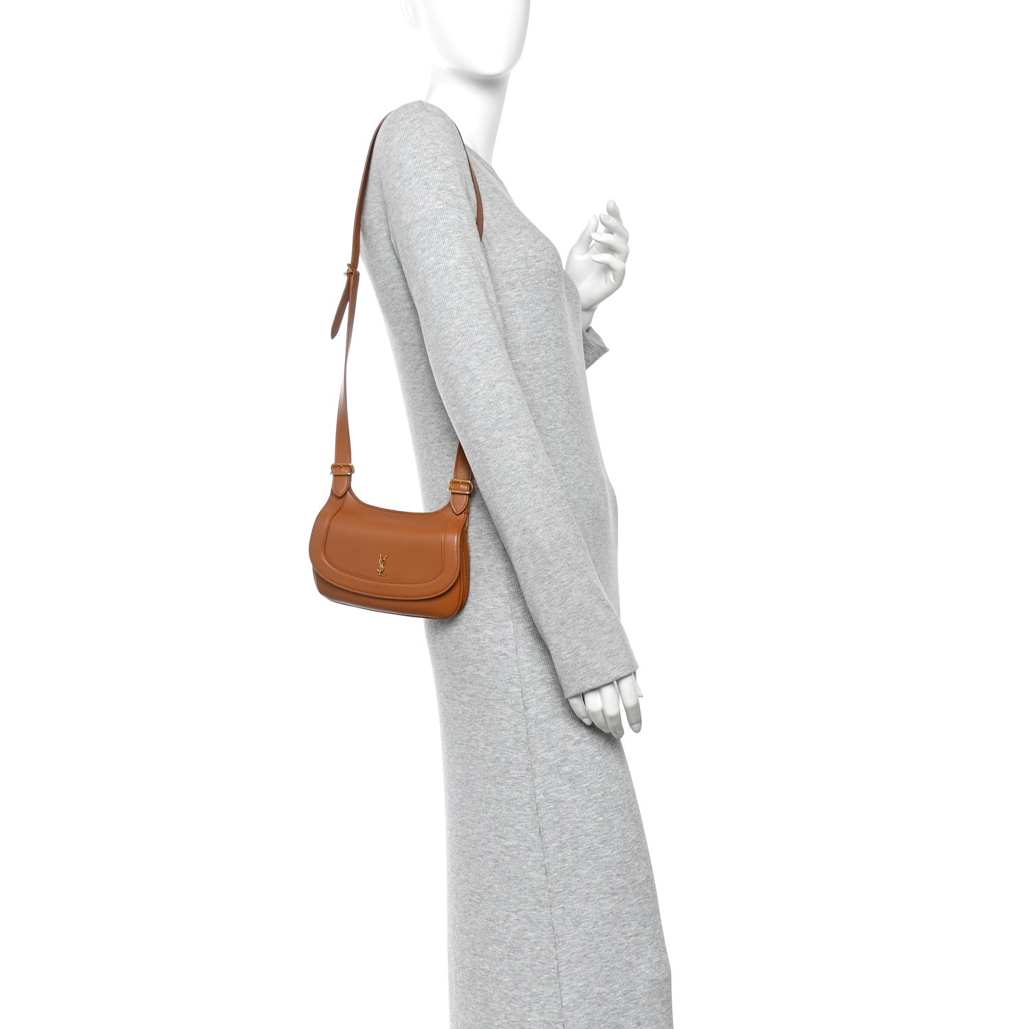 Smooth Calfskin Small Charlie Shoulder Bag Miel Dark