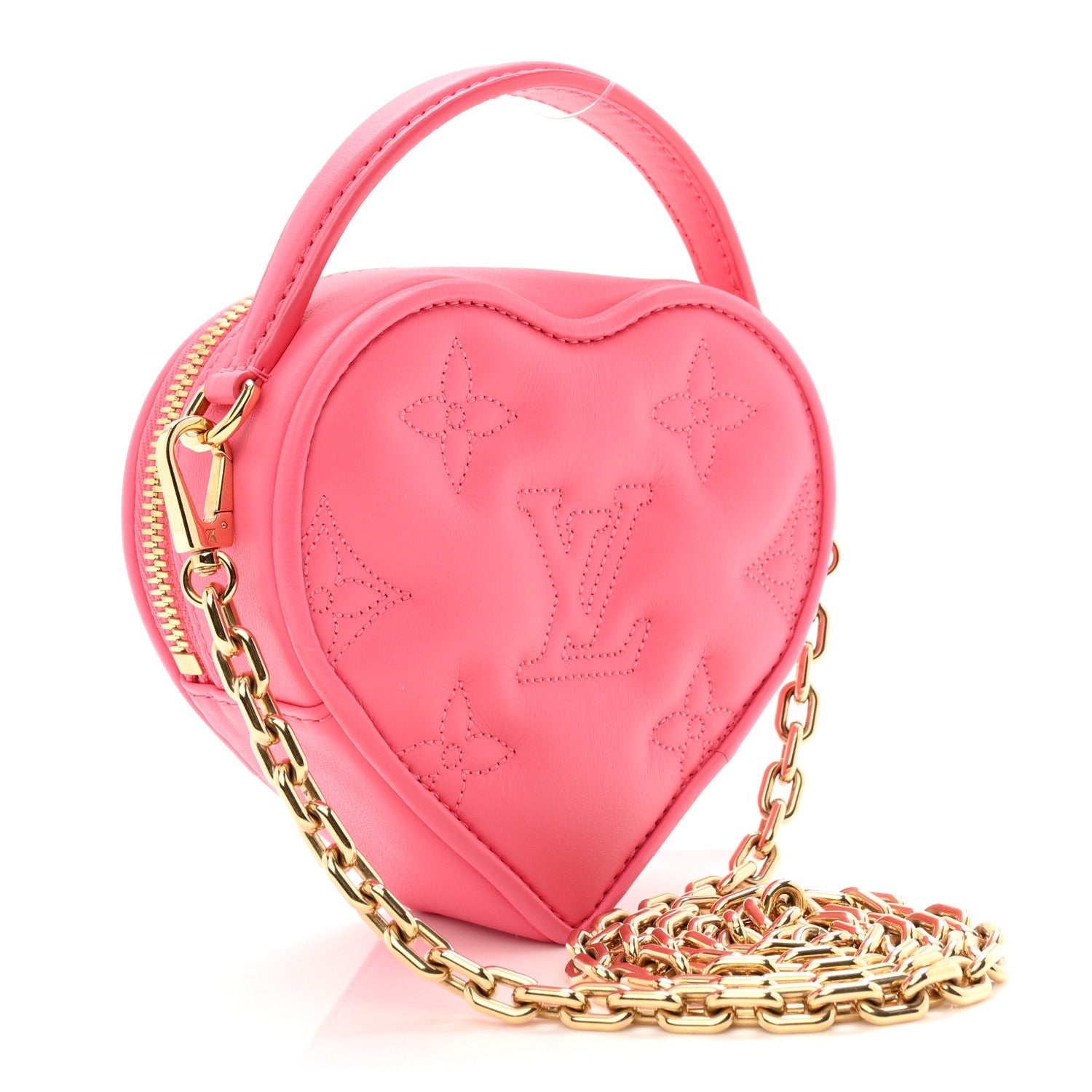 Calfskin Embroidered Monogram Pop My Heart Bag Pouch Dragon Fruit Pink