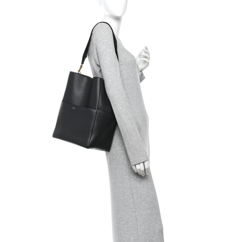 Soft Grained Calfskin Sangle Bucket Bag Black