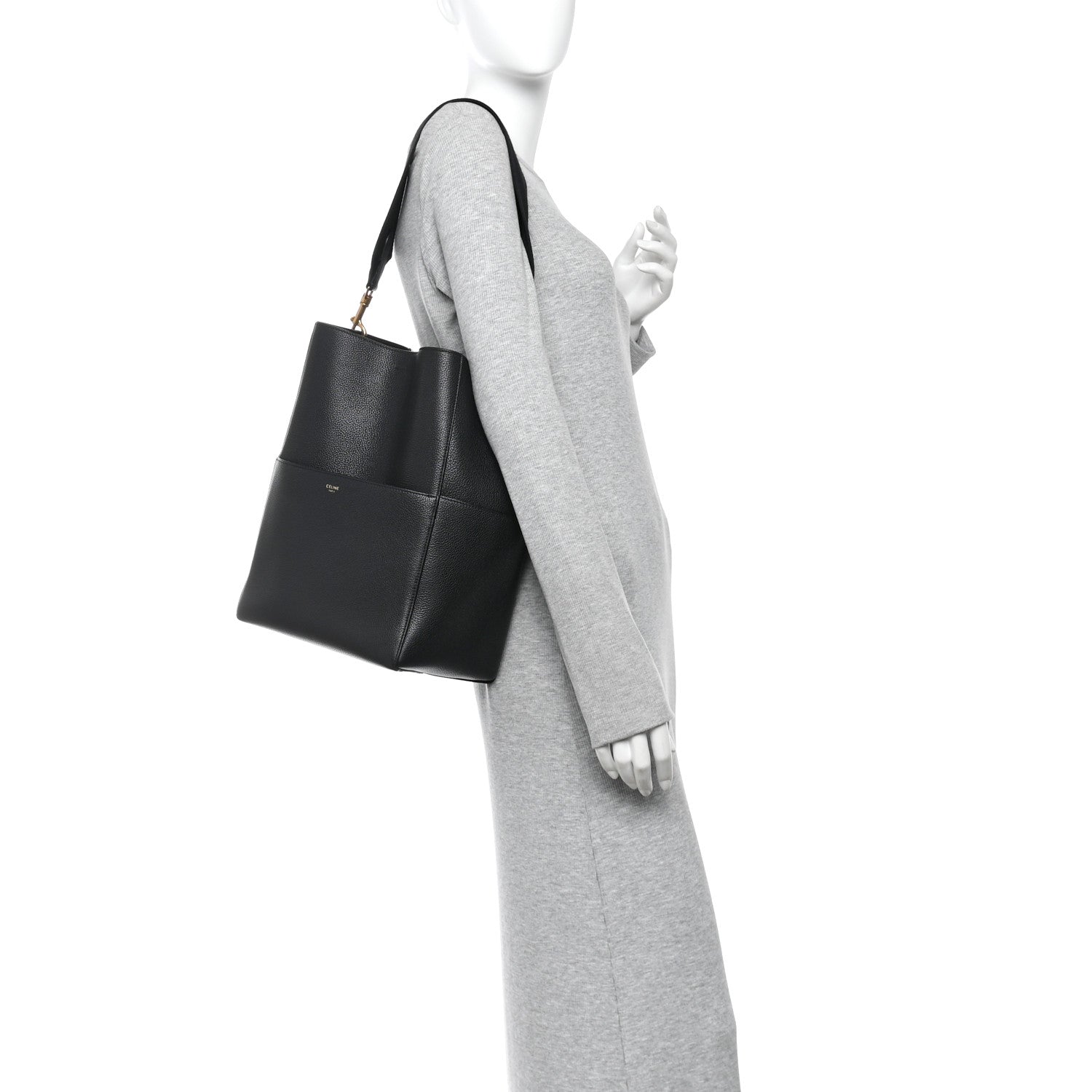Soft Grained Calfskin Sangle Bucket Bag Black