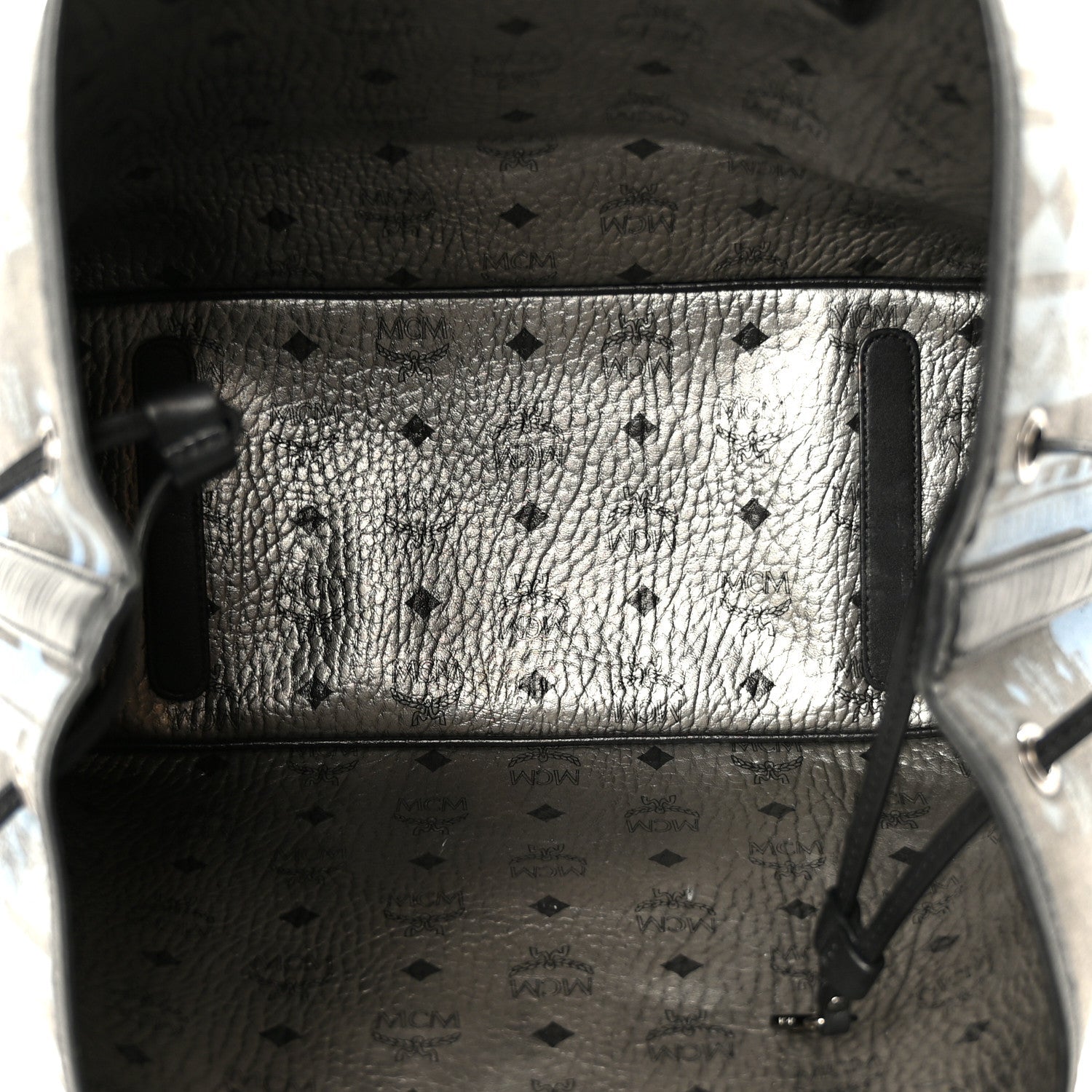Metallic Visetos Medium Reversible Shopper Tote Silver Black