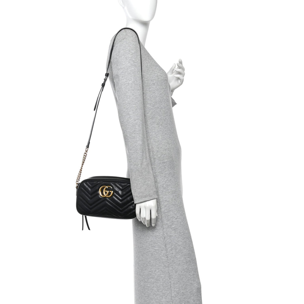 Calfskin Matelasse Small GG Marmont Chain Shoulder Bag Black