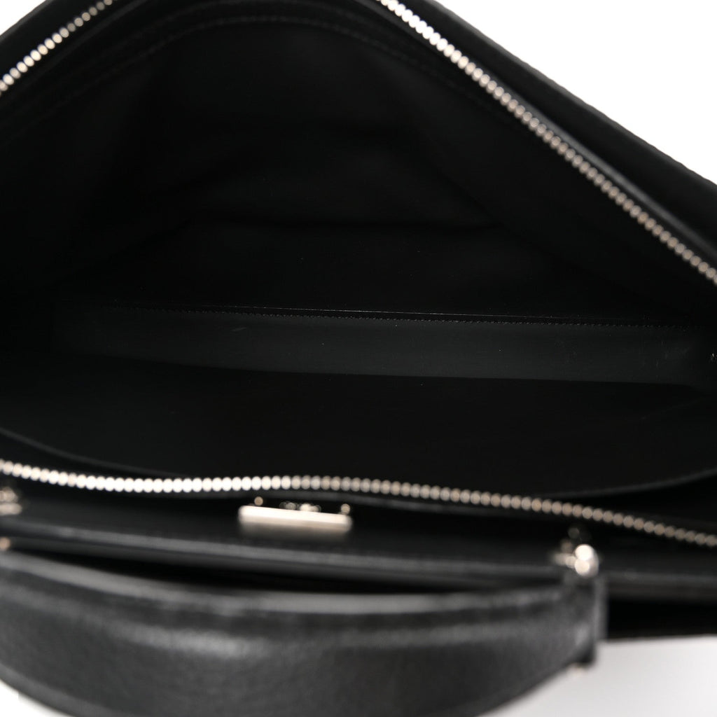 Cuoio Romano Selleria Vitello Grace Glazed Fabric FF 1974 Large Peekaboo Iconic Essential Satchel Black