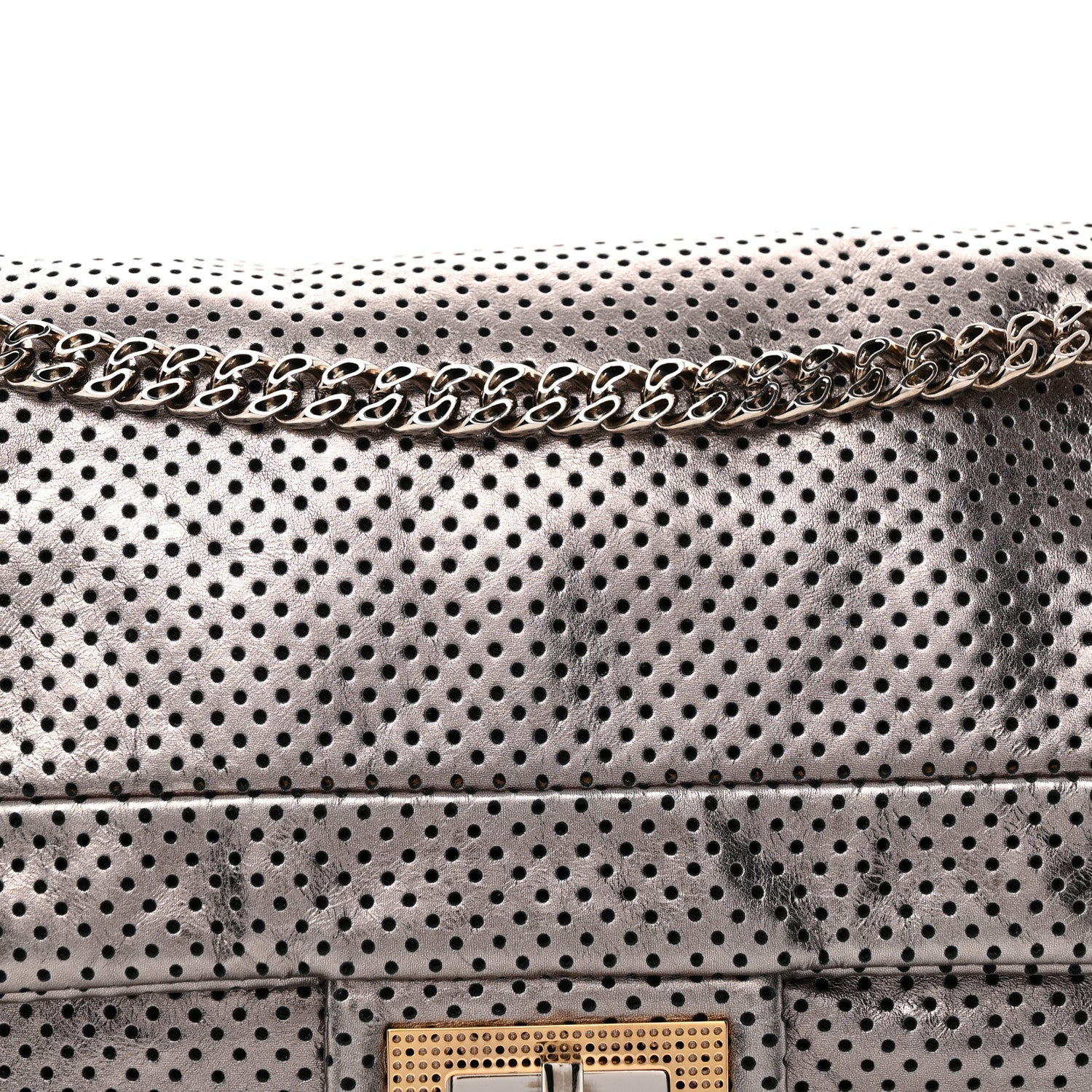 Metallic Crackled Calfskin Perforated Drill Flap Bronze