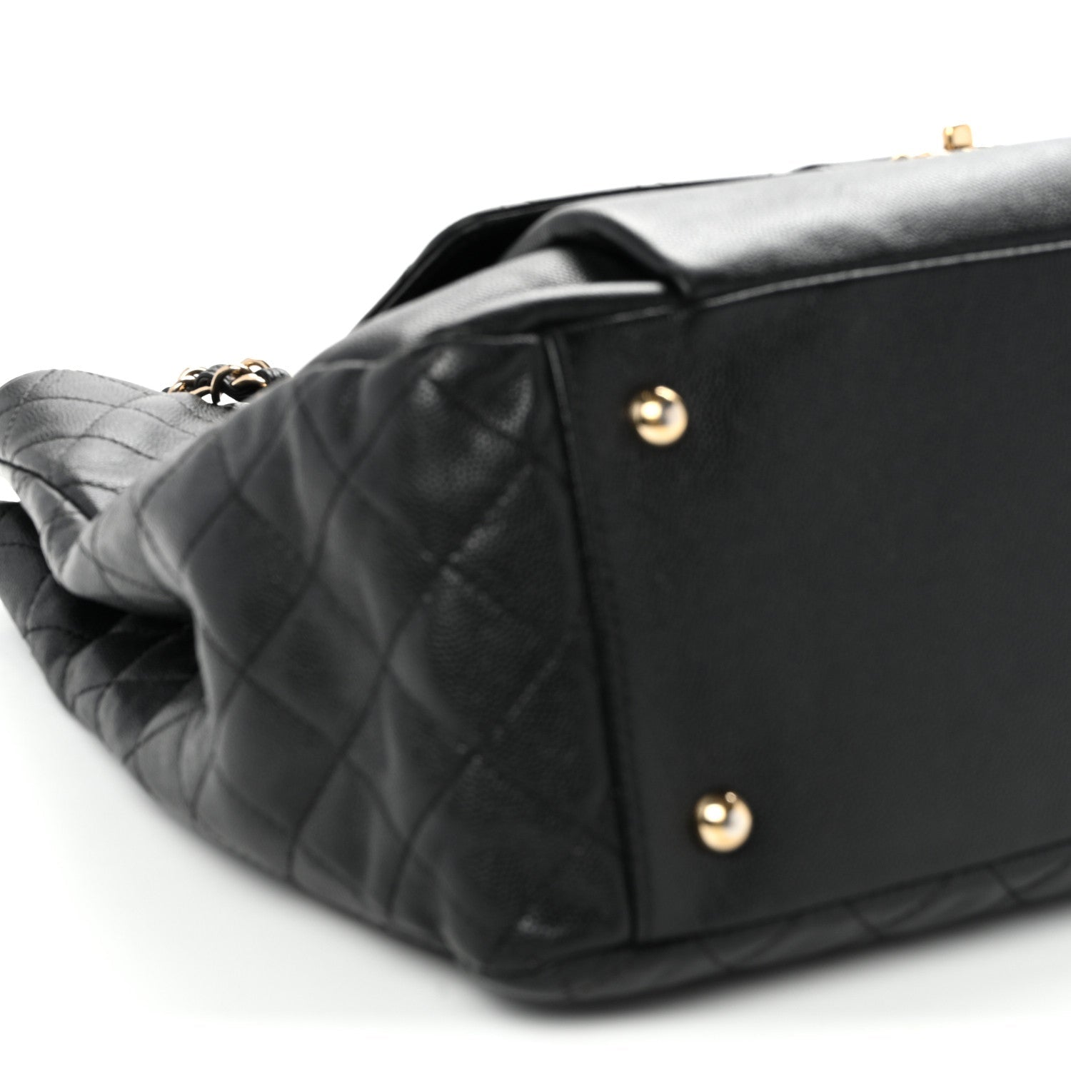 Caviar Quilted Large Flap Shopping Tote Black