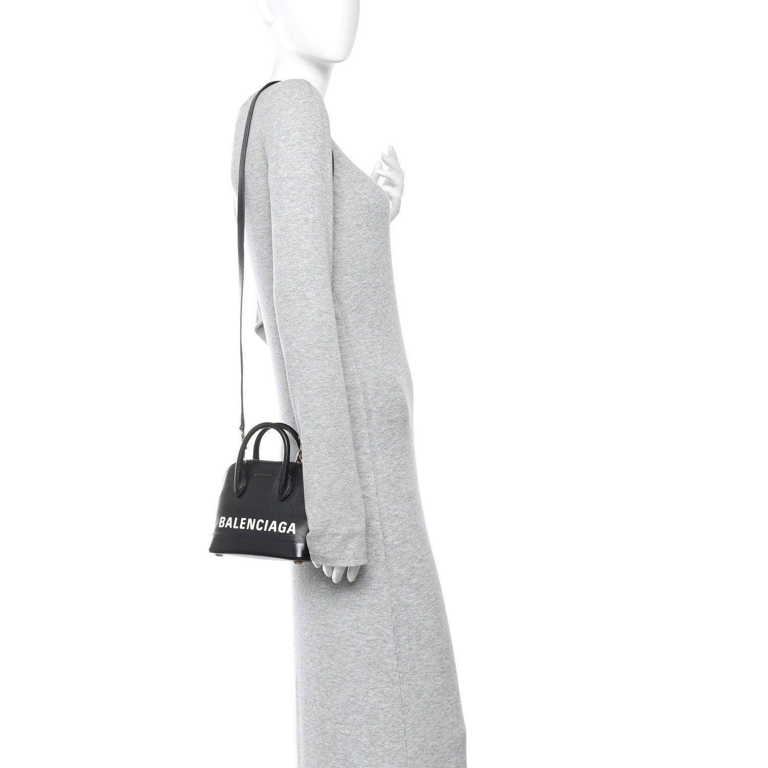 Signature Grained Calfskin Logo XXS Ville Top Handle Bag Black White