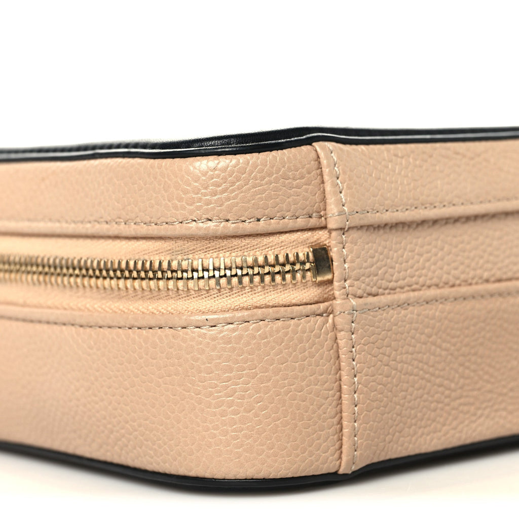 Caviar Quilted Small CC Filigree Vanity Case Beige Black Beige Black