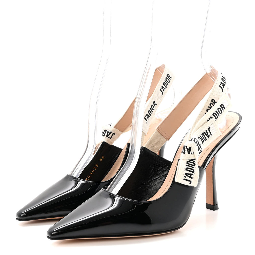 Patent Ribbon J'Adior Slingback 100mm Pumps 36 Black
