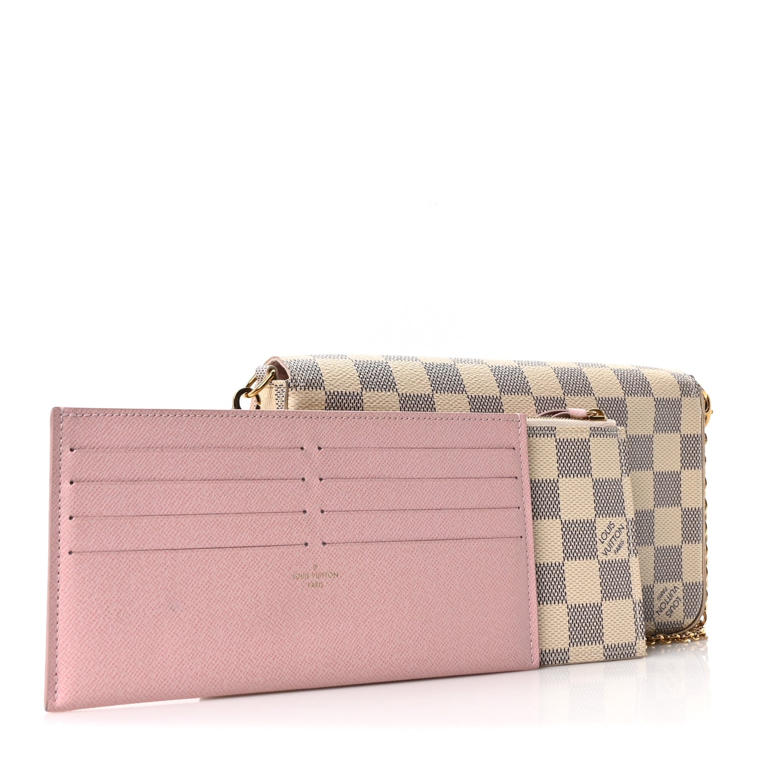 Damier Azur Pochette Felicie Chain Wallet Rose Ballerine