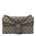 GG Supreme Monogram Suede Crystal Small Dionysus Shoulder Bag Beige Ebony Taupe