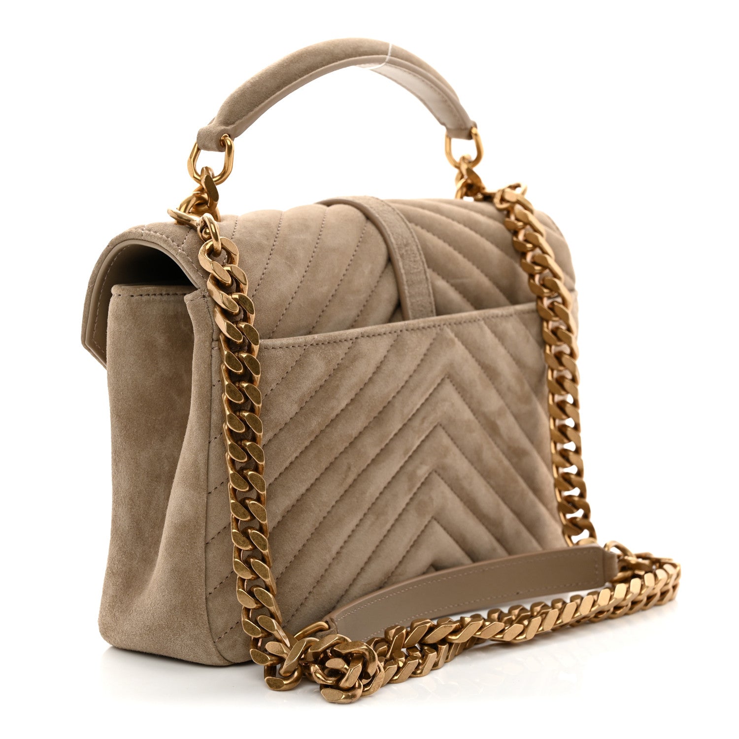 Suede Matelasse Chevron Monogram Medium College Bag Matte Gold