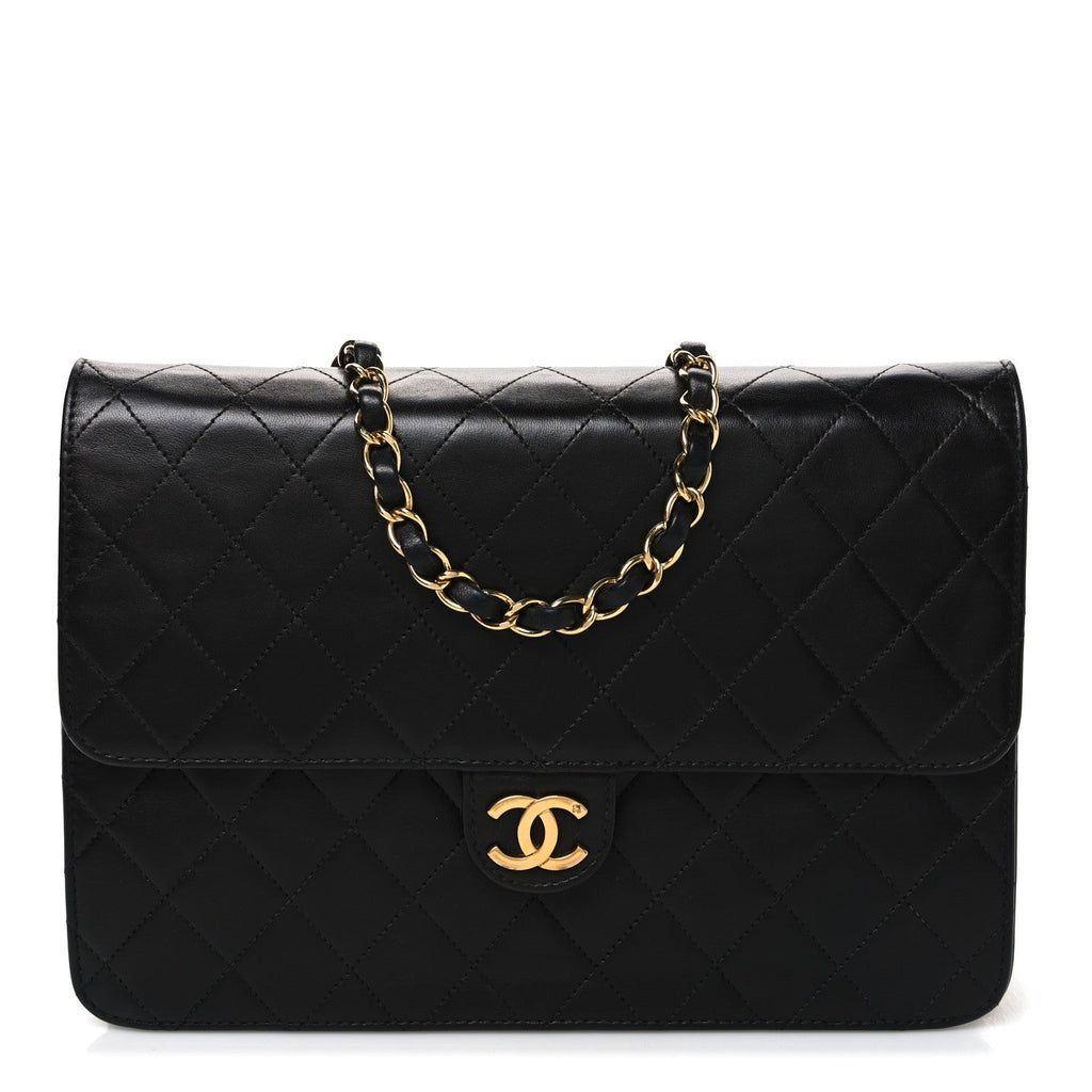 Lambskin Quilted Medium Single Flap Black