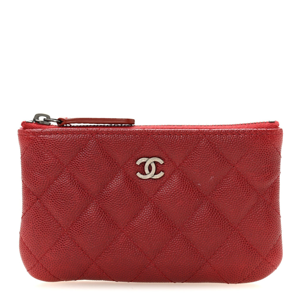 Caviar Quilted Small Cosmetic Case Dark Red