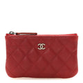 Caviar Quilted Small Cosmetic Case Dark Red