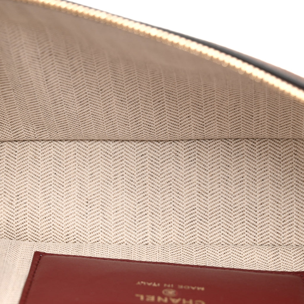 Suede Calfskin Large Top Handle Slim Vanity With Chain Dark Brown