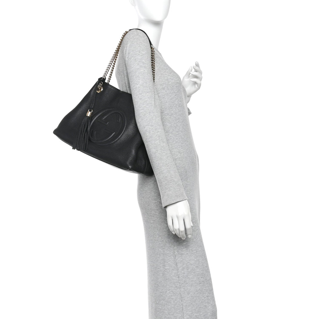 Pebbled Calfskin Medium Soho Chain Shoulder Bag Black